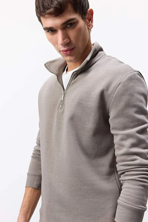 Comfort Regular Fit Zip-Up Stand-Up Collar Basic Plain Sweatshirt X7405AZ25SP