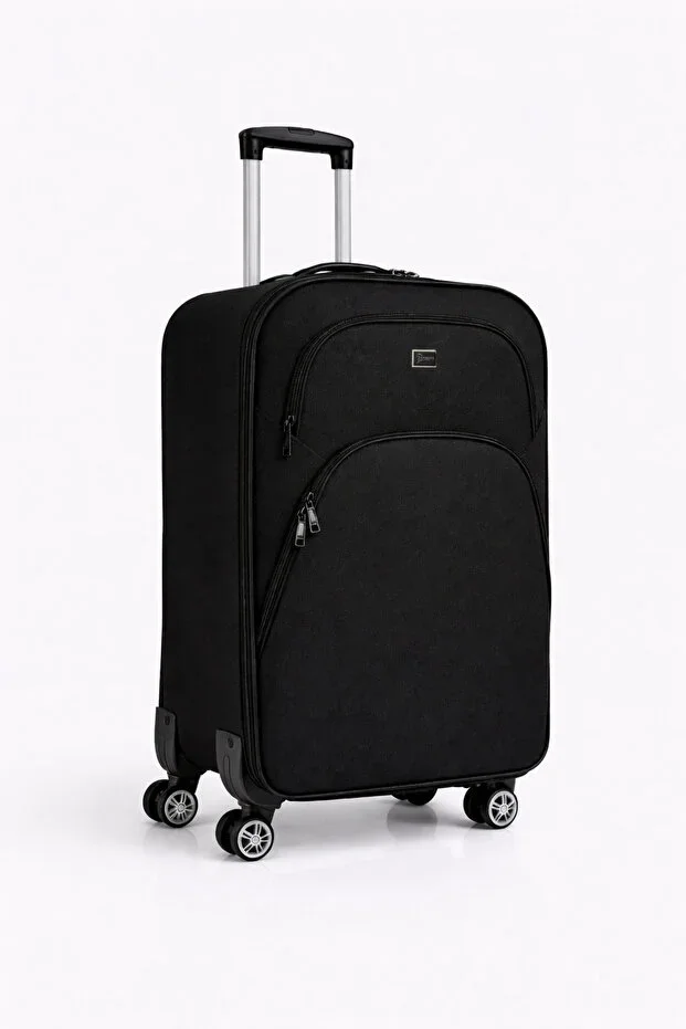 Cabin Size 4 Wheel Fabric Suitcase Black 1081