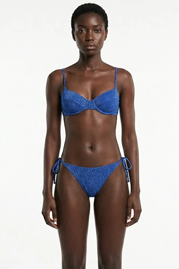 Lurex Navy Blue Underwire Bikini Set