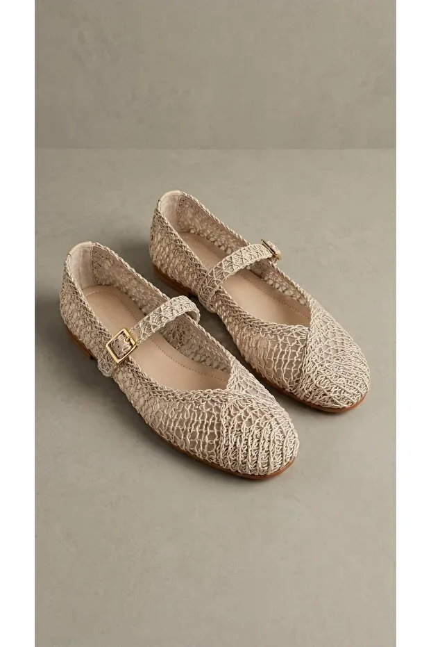 Women's Beige Knit Buckled Mules 1cm BYNDTRBA01
