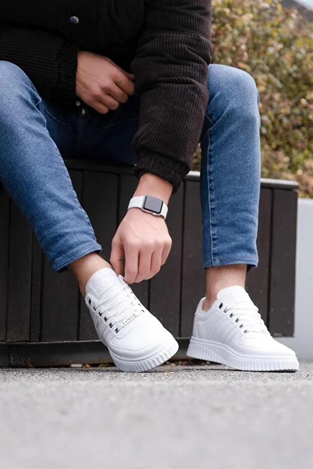 109 White Color White Sole Lace-Up Casual Men's Sports Shoes
