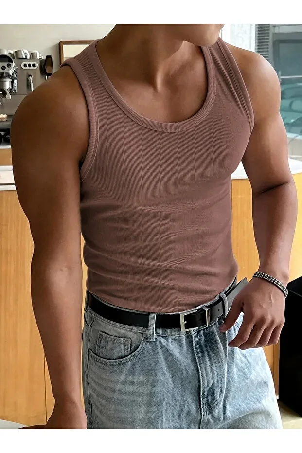 gamaro Premium Men's Halter Neck Compac Combed Ribbed Fitted Athletic Lycra Vest