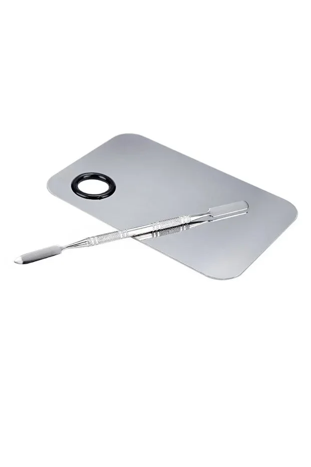2 Piece Mirrored Steel Makeup Foundation Cream Mixing Spatula Palette Set cin906