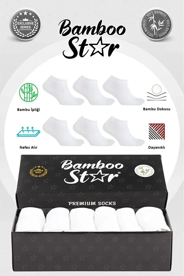 bamboo star Men's Socks Flat White Seamless Premium Boxed 6-Pack