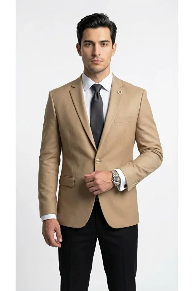 Men's Blazer Jacket Twill Weave Stretchy Notch Lapel 1 Button Double Vent Slim Fit