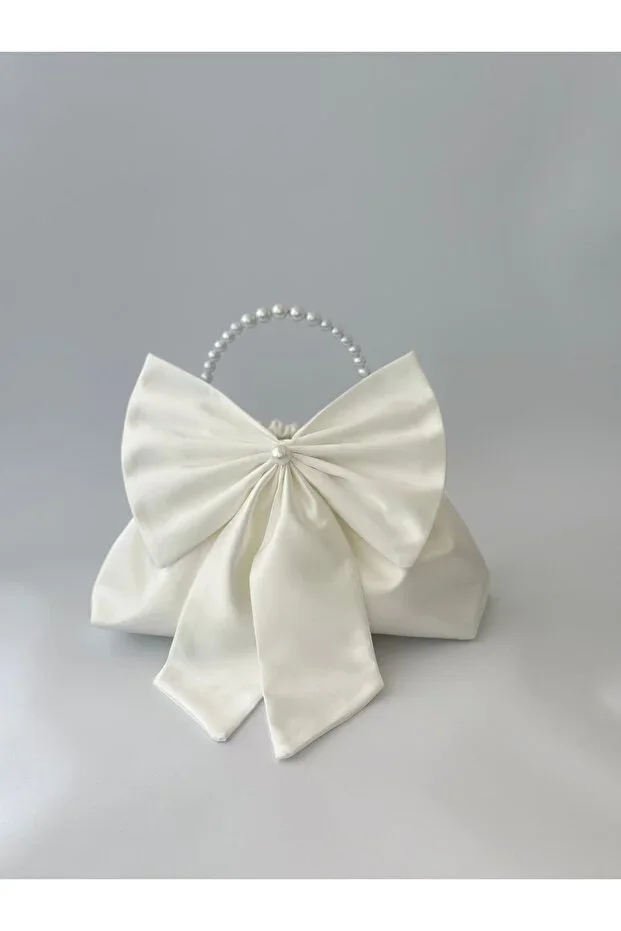 Broken White Bow Pearl Clutch Evening Bag