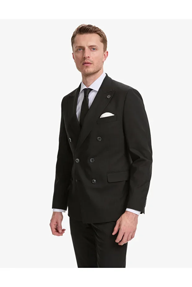 Black Extra Slim Fit Striped Double-Breasted Suit 50325157-VR046