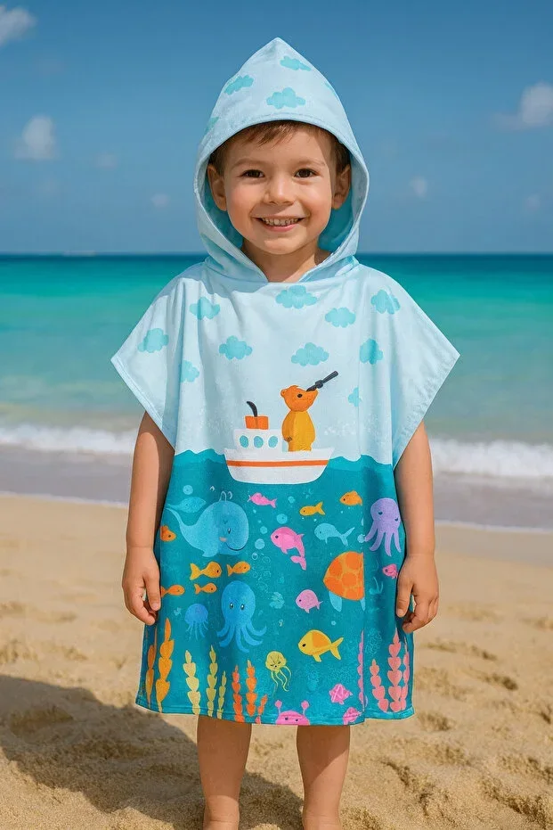 Children's Poncho Beach Towel - Sea Towel