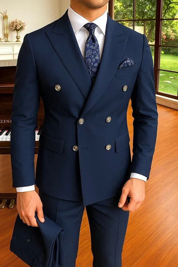 Men's Slim Fit Double-Breasted Suit