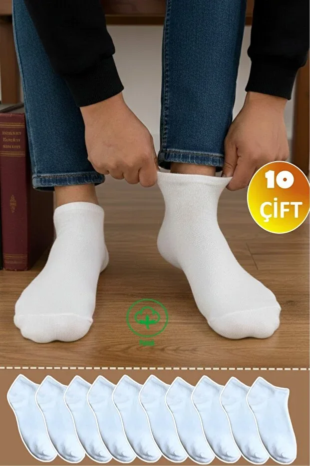 10 Pairs Cotton Lycra White Unisex Ankle Socks