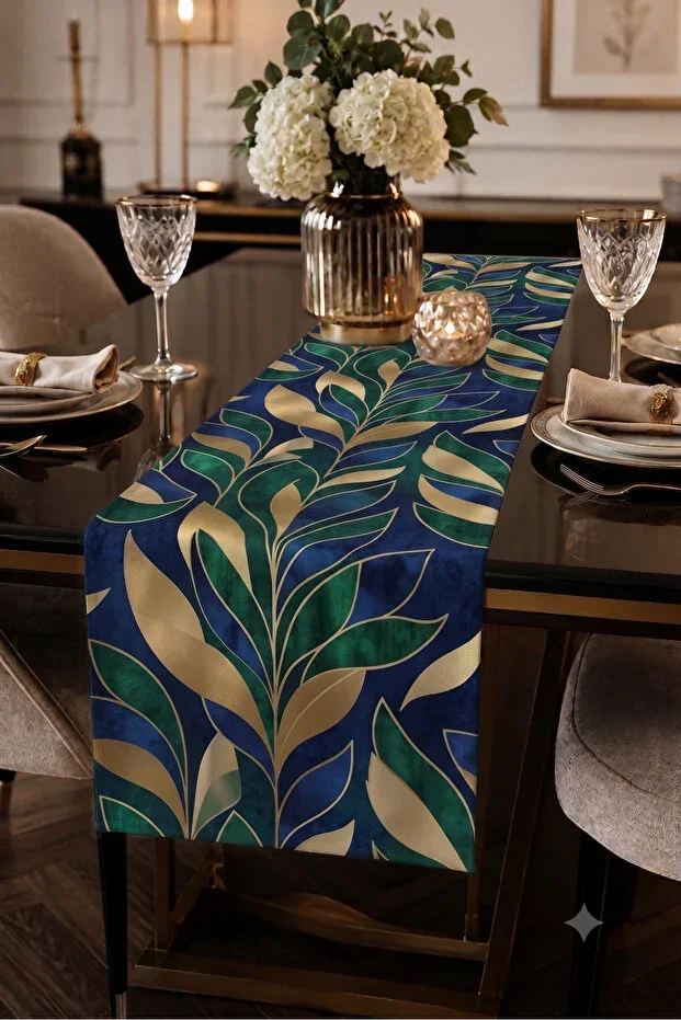 Premium Table Runner Digital Printed Leaf Pattern Decorative Living Room Kitchen Dining Table Runner Cover 45x140 cm