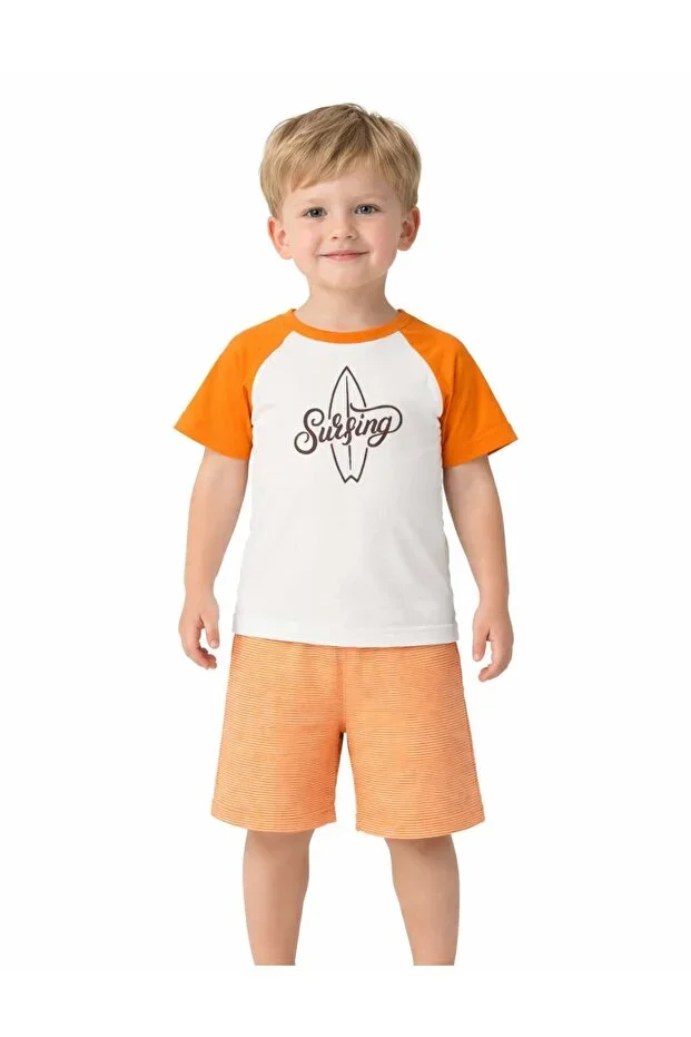 Surfer Boys Orange Striped Short Sleeve T-shirt and Shorts Set