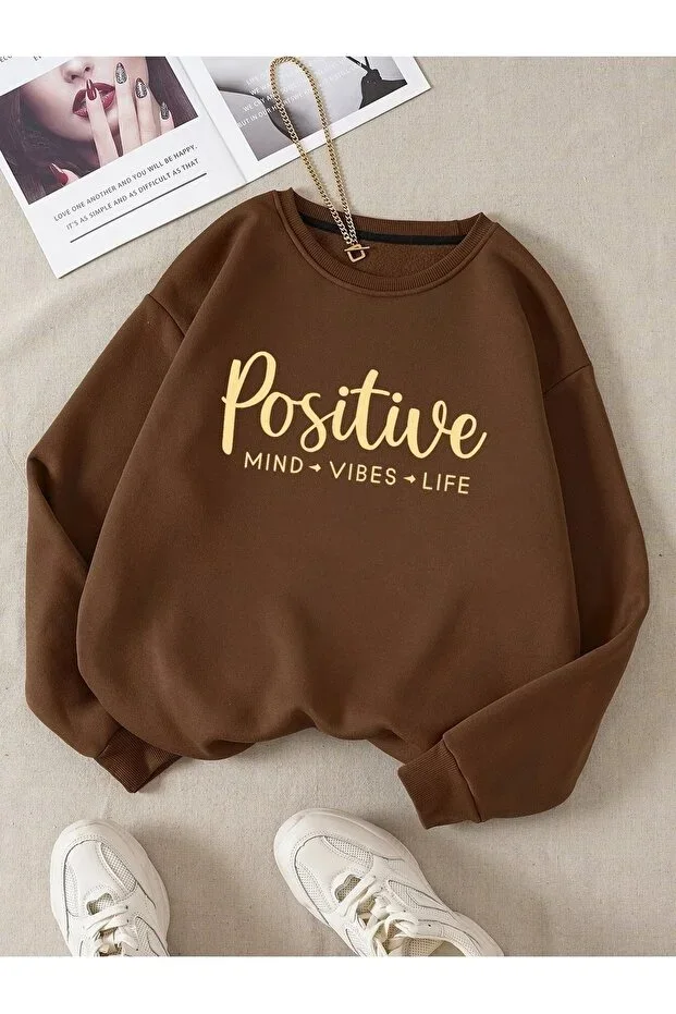 Crew Neck "Positive" Print Unisex Sweatshirt