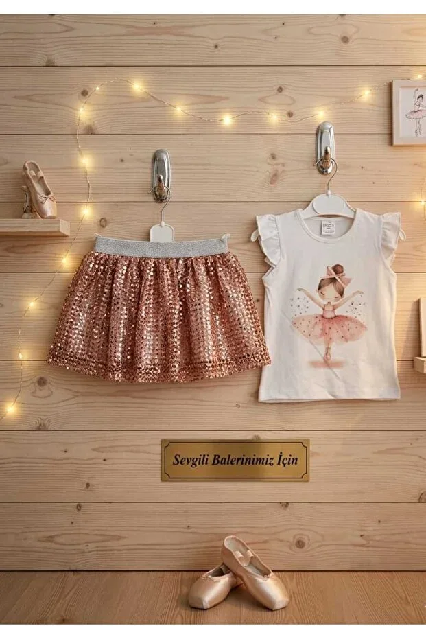 Girls Princess Ruffle Sleeve Cotton Birthday Gift Puffy Tulle Skirt Set