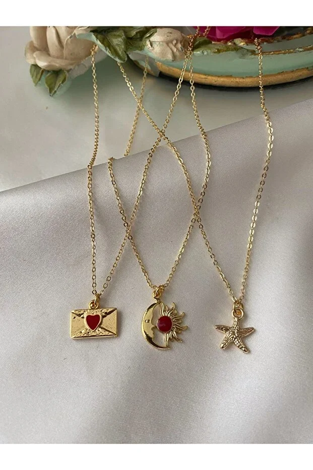 Asia by Leuvoié Triple Combination Gold Plated Symbol Necklace Set