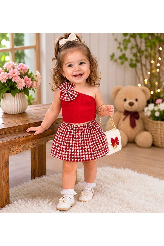 BABY CHILD ONE SHOULDER CROP SKIRT SET SUIT BOTTOM TOP SUIT