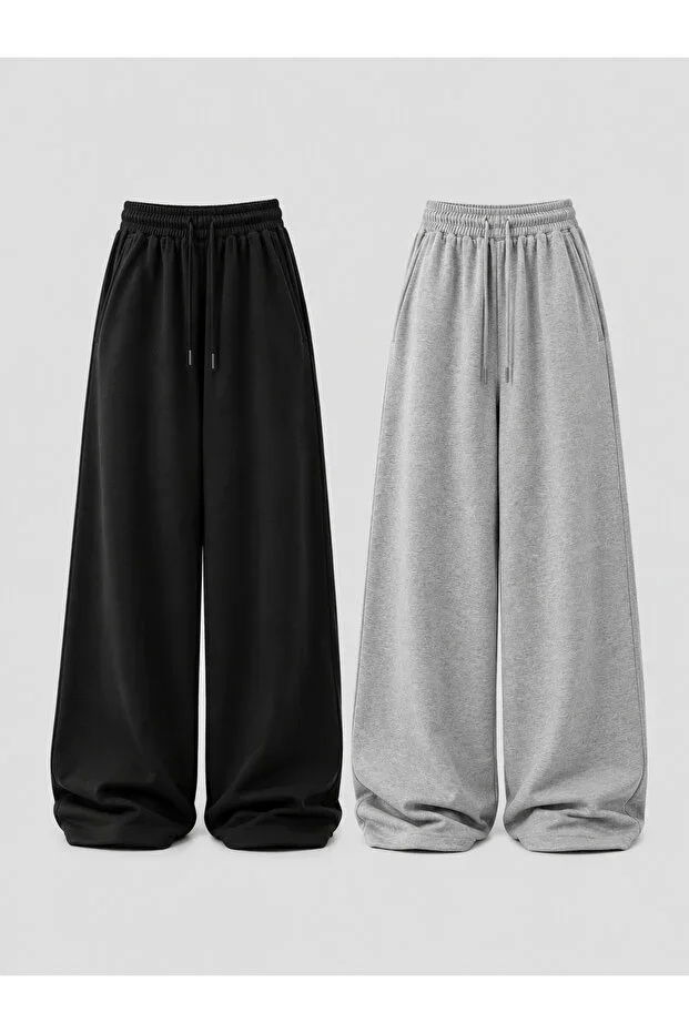 2-Piece Tracksuit Unisex (Black-Grey) Oversize Summer Tracksuit Set - Baggy Comfortable Fit 2-Piece Economic Pack