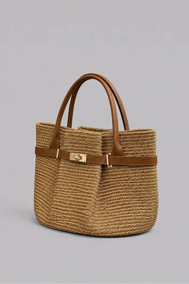 Elise Genuine Leather Detailed Lightweight and Soft Rope Handbag - Chic Daily Women's Bag with Gold Lock