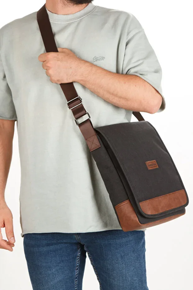 Unisex Black Canvas Cross Shoulder Bag Multi-Compartment Macbook Tablet BAG