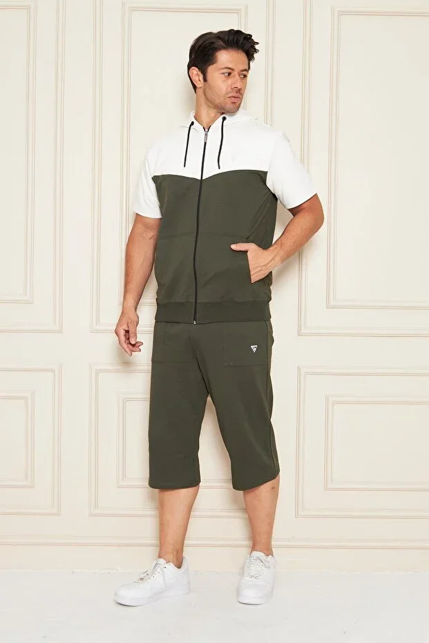 Men's Cotton Hooded Capri Set Ecru / Khaki 7501-E.H.