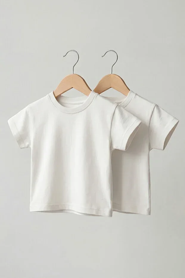 Ecru 2-Piece Set Cotton Baby T-Shirt Short Sleeve Relaxed Fit 0-3 Years