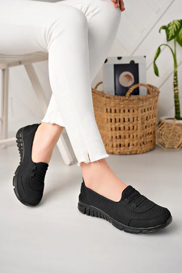 KAYGISIZ AYAKKABI Black Mother Orthopedic Sole Slip-on Casual Easy Wear Anatomical Sport Walking Shoes