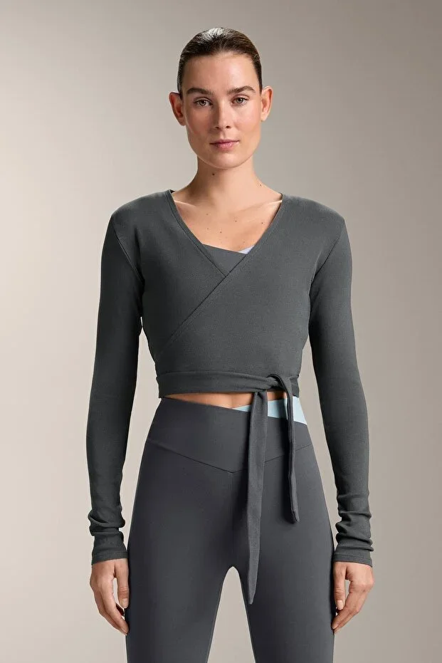 Oysho Rib cotton blend wrap T-shirt
