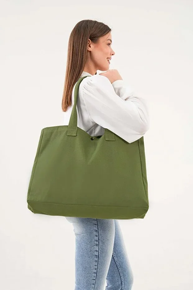 3 Snap Oil Green Large Canvas Bag