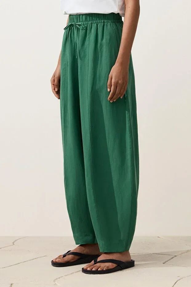 Oysho Lyocell and 24% Linen Blend Seamed Balloon Trousers