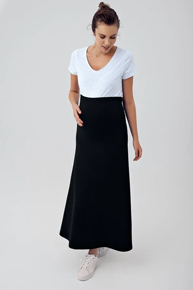 Adjustable High Waist Stretchy Long Maternity Skirt