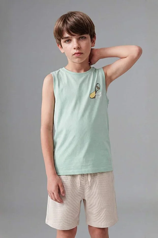 DeFacto 100% Cotton Crew Neck Slogan Printed T-Shirt Boys G9966A826HS