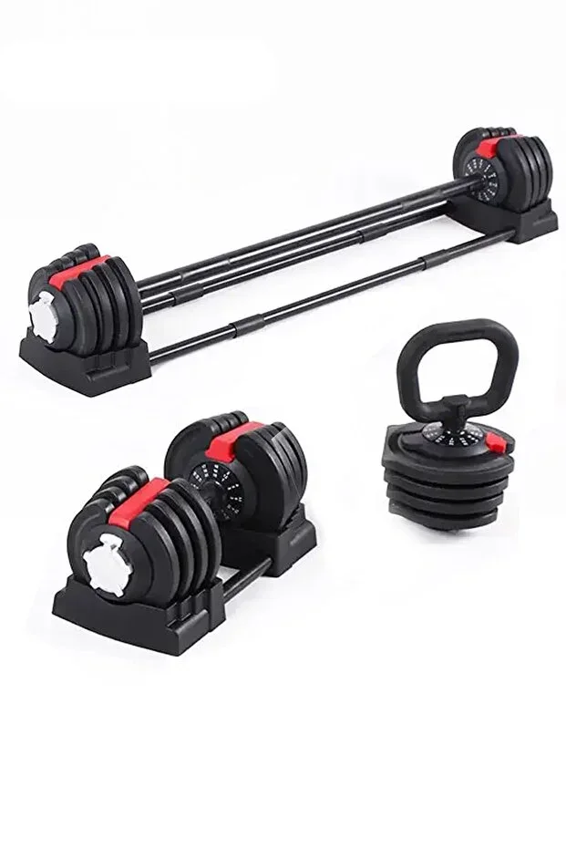 CKSpor Adjustable 3 In 1 Dumbbell Weight Set Dumbbell Barbell Set Kettlebell 19-20 Kg CKS171