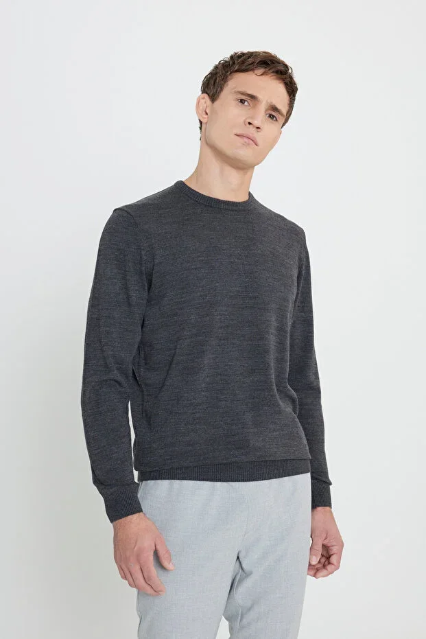 Anthracite Melange Standard Fit Crew Neck Sweater