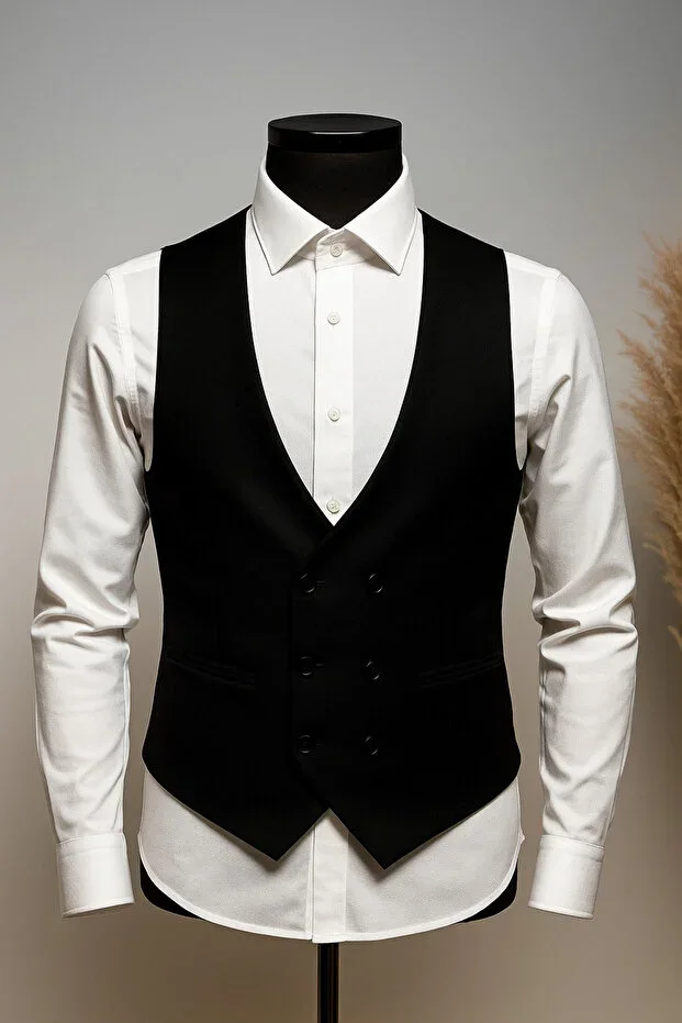 Men's Black Fabric Vest