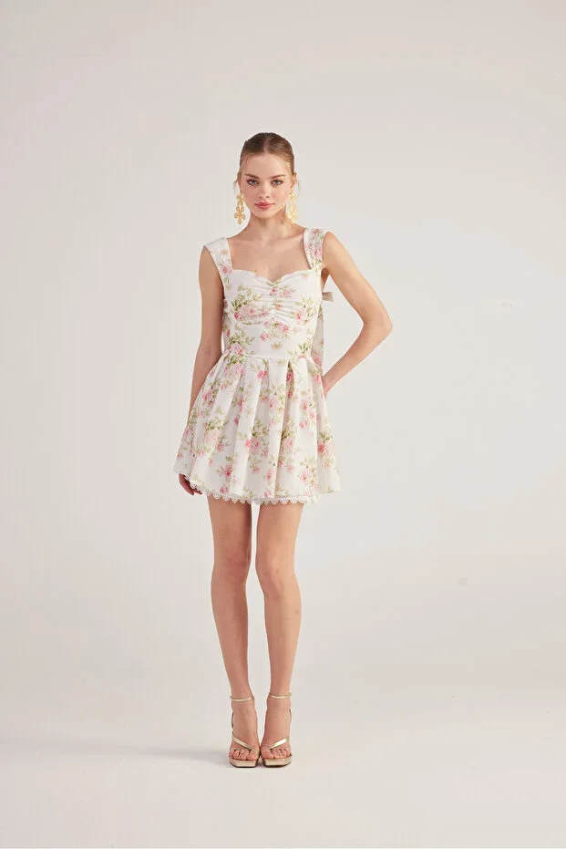 HOLLY LOLLY Broderie Detailed Floral Mini Romance Dress Pink