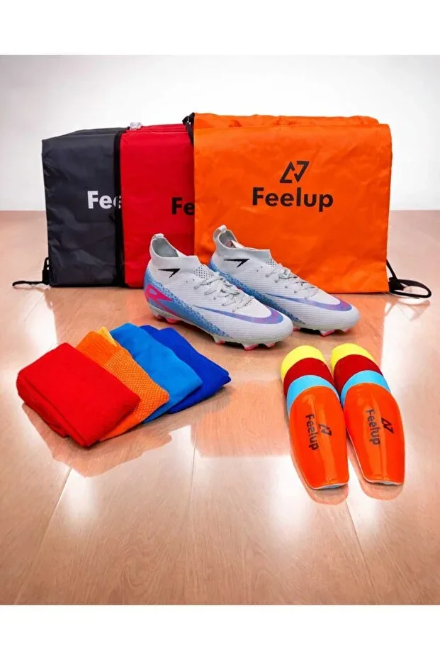 Unisex Football Boots 3-Piece Set+Bag+Socks+Shin Guards