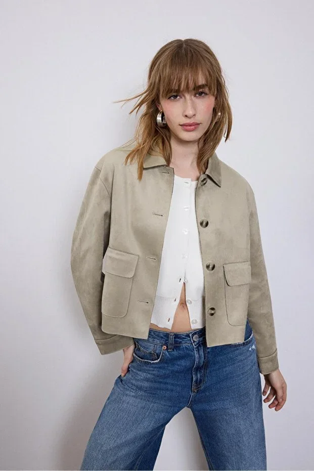 Faux suede jacket with pockets