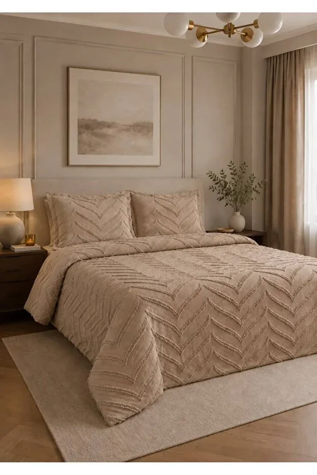 Merve 3 Piece Double Duvet Cover Beige