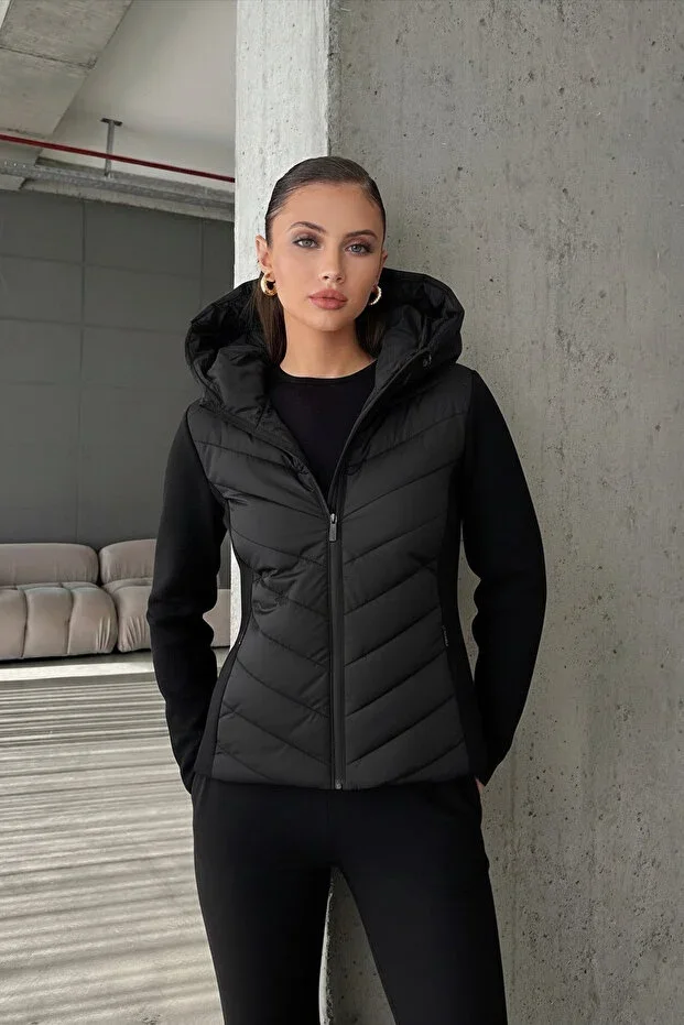 ZRA Model Range Rover Mom Contrast Padded Jacket Coat Women Lined