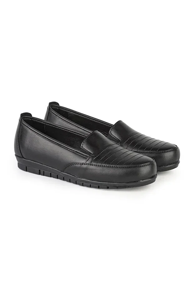 Women's Full Orthopedic Genuine Leather Daily Black Mother Shoes 41-42-43 Special Sizes