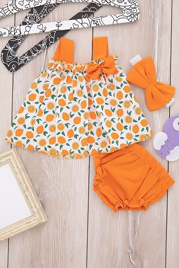 Mandarin Print Orange Baby Girl Set