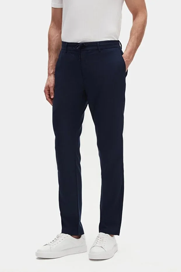 D'S Damat Slim Fit Light Navy Elastic Waistband Drawstring Zip-Fly Stretch Comfortable Jogger Pants