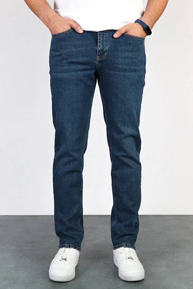 Men's Ocean Blue Regular Fit Pipe Leg Flexible Lycra Denim Jeans Kot Pants HLTHE001976