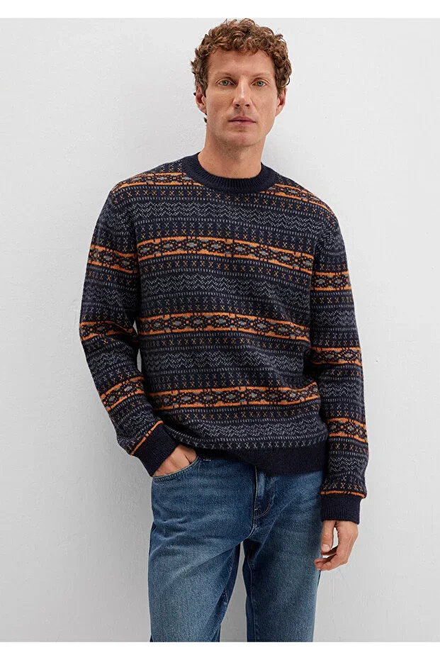 Wool Blend Navy Blue Sweater Regular Fit / Normal Cut 0710331-70497
