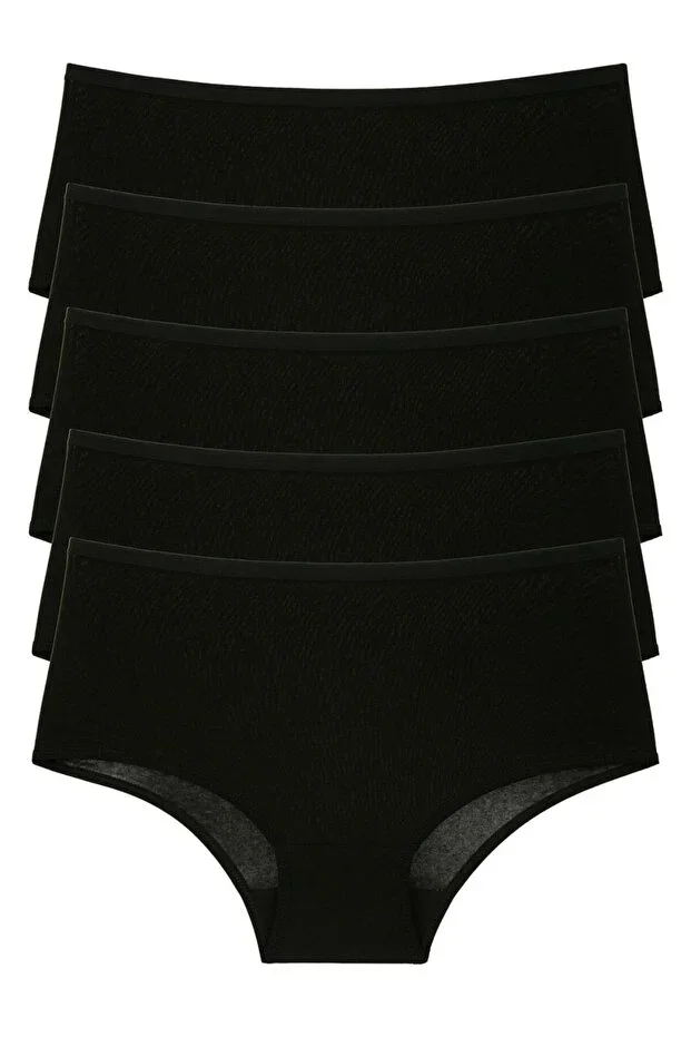 Women's Panties High Waist Plus Size 5 Pack Cotton Elastane Black