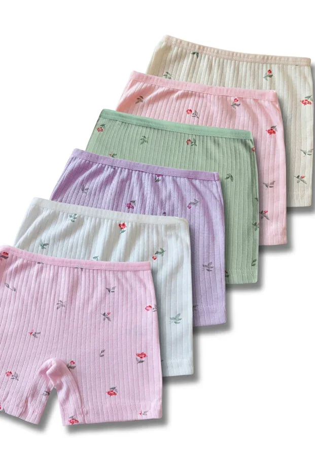 %100 Cotton Girls' Ribbed Boxer 6-Pack / Panties / Underwear