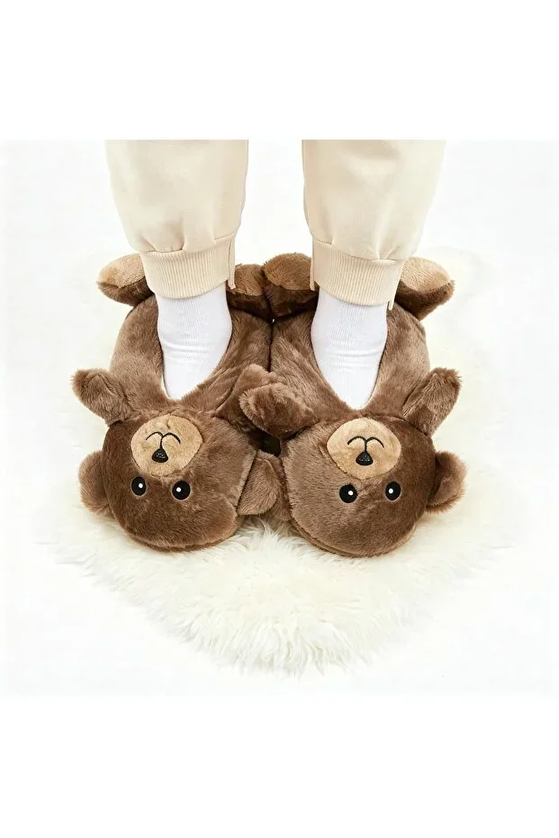 ZERA TREND Bear Figure Comfortable, Cozy Brown Plush House Boots Slippers
