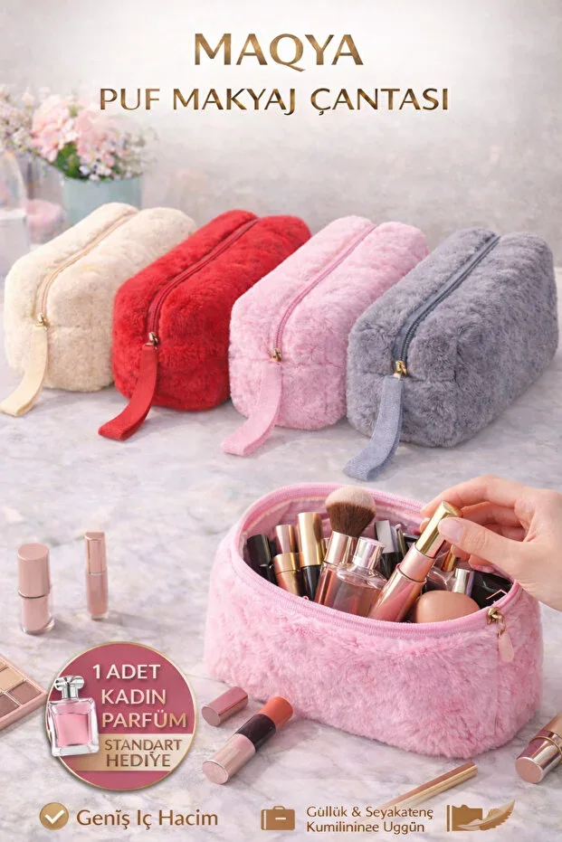 Plush /Large Capacity/PERFUME GIFT/Travel and Makeup Bag/Mixed Color-PINK,LILAC,PURPLE