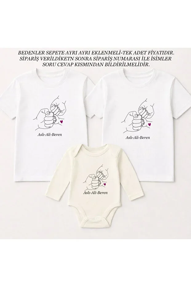 Personalized Name Printed Father Mother Baby Family White T-shirt Ecru Bodysuit Set