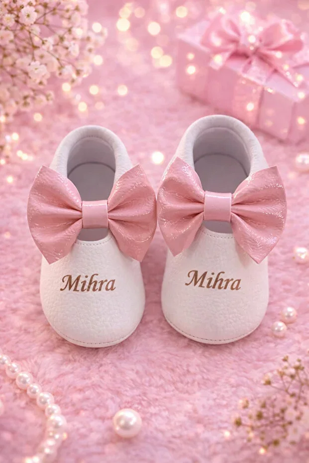 Personalized Name Baby Girl Shoes Pink Bow Newborn